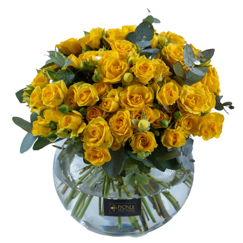 GV-Yellow Essence | Spray Roses Yellow |Glass Vase