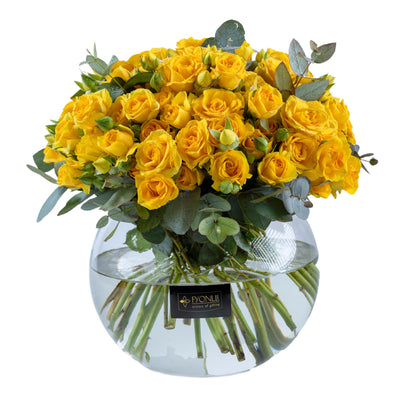 GV-Yellow Essence | Spray Roses Yellow |Glass Vase