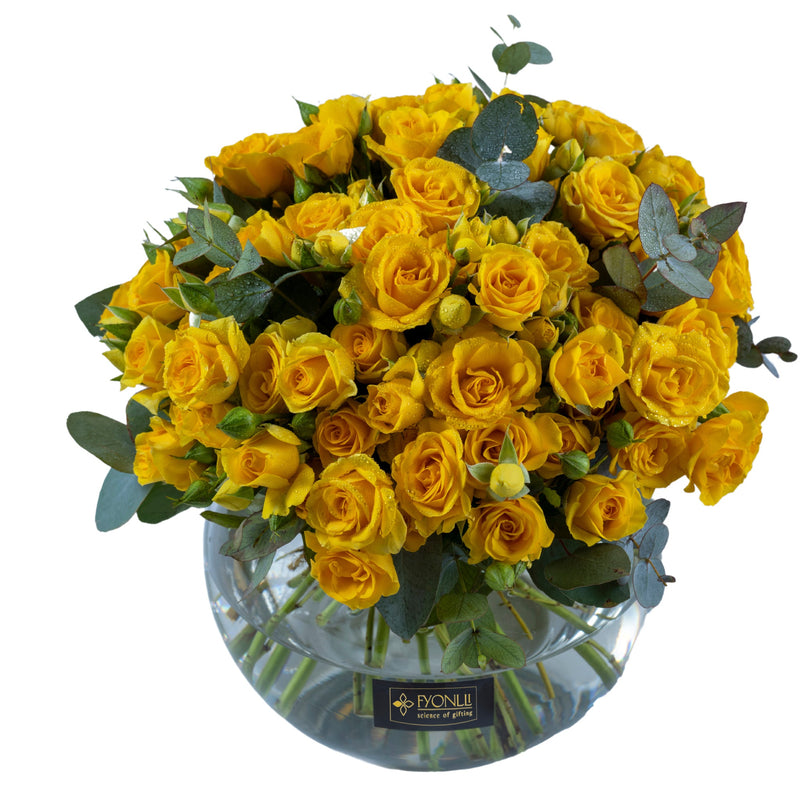 GV-Yellow Essence | Spray Roses Yellow |Glass Vase