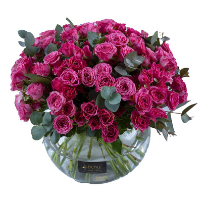 GV-Vibrant & Charming |Spray Roses Pink | Glass Vase