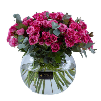 GV-Vibrant & Charming |Spray Roses Pink | Glass Vase